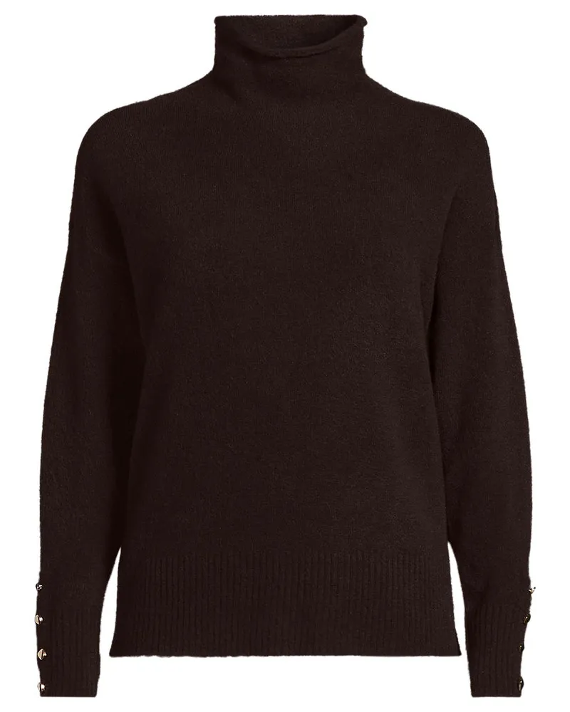 Lands' End Soft Touch Stehkragenpullover mit Ärmelknöpfen, Damen, Größe regular, Braun, Polyacryl/Woll-Mischung/Nylon-Mischung, by Braun