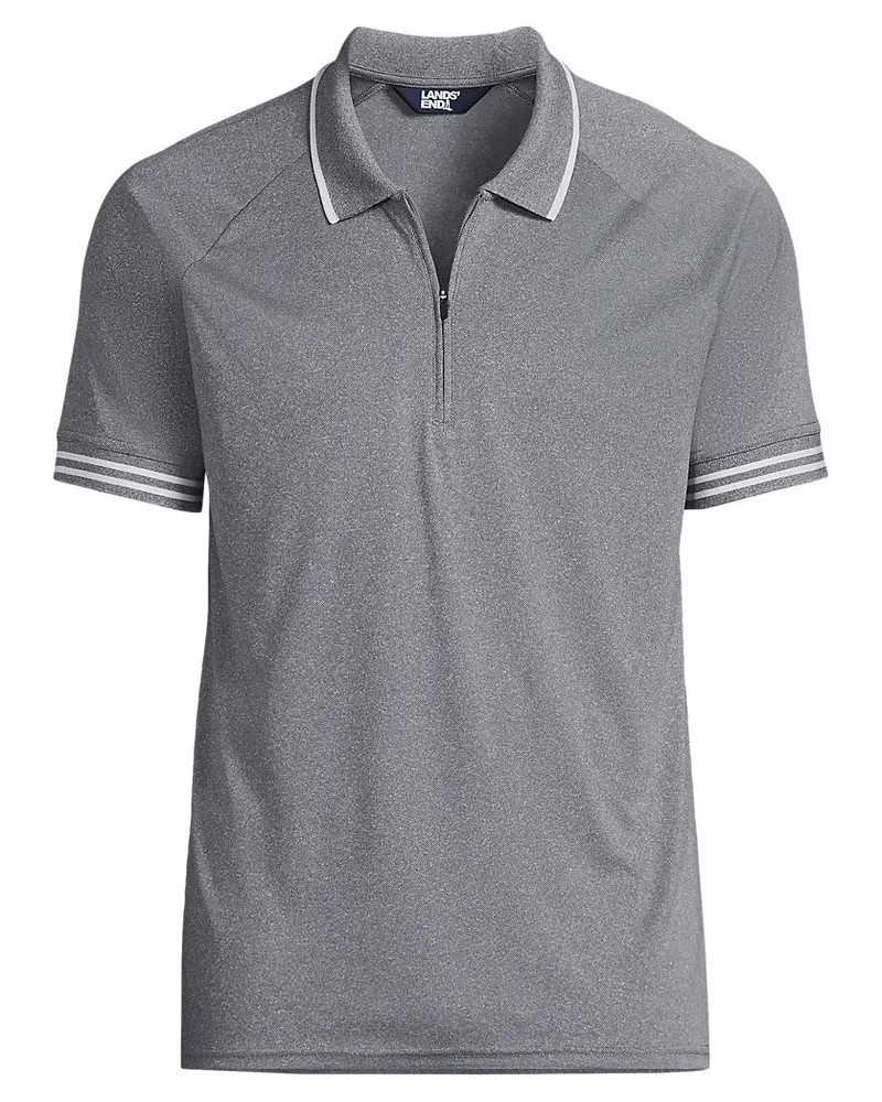 Lands' End Piqué-Poloshirt mit Reißverschluss, Herren, Größe regular, Grau, Polyester, by Grau