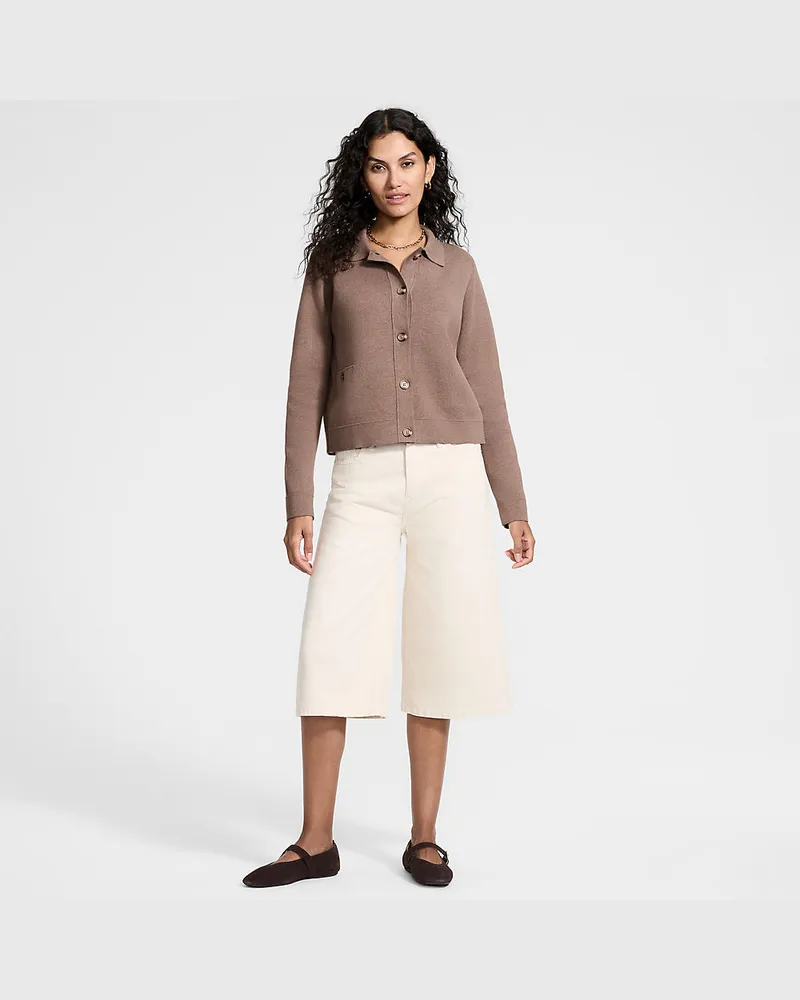 Lands' End Kurzer Baumwoll-Blazer, Damen, Größe petite, Beige, Baumwolle, by Beige