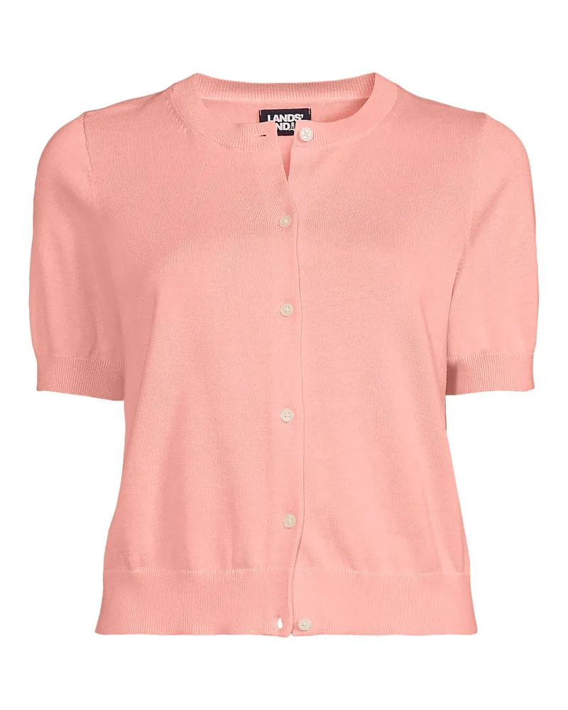 Lands' End Feinstrick-Cardigan mit kurzen Ärmeln, Damen, Größe regular, Pink, Baumwolle, by Pink