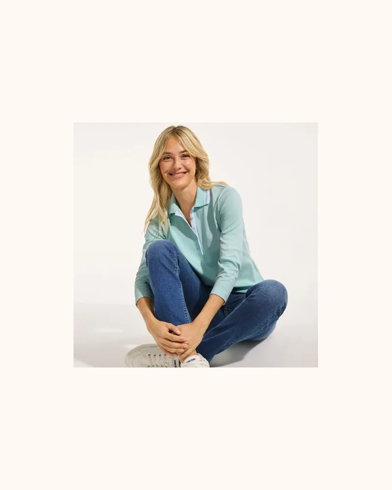 Lands' End Supima-Poloshirt mit 3/4-Ärmeln, Damen, Größe plus, Blau, Baumwolle, by Blau