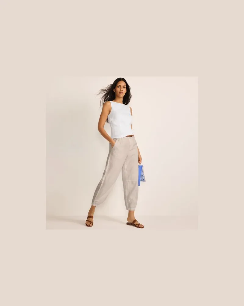 Lands' End Leinen-Barrelhose mit Bundfalten, Damen, Größe regular, Weiß, Leinen, by Weiß