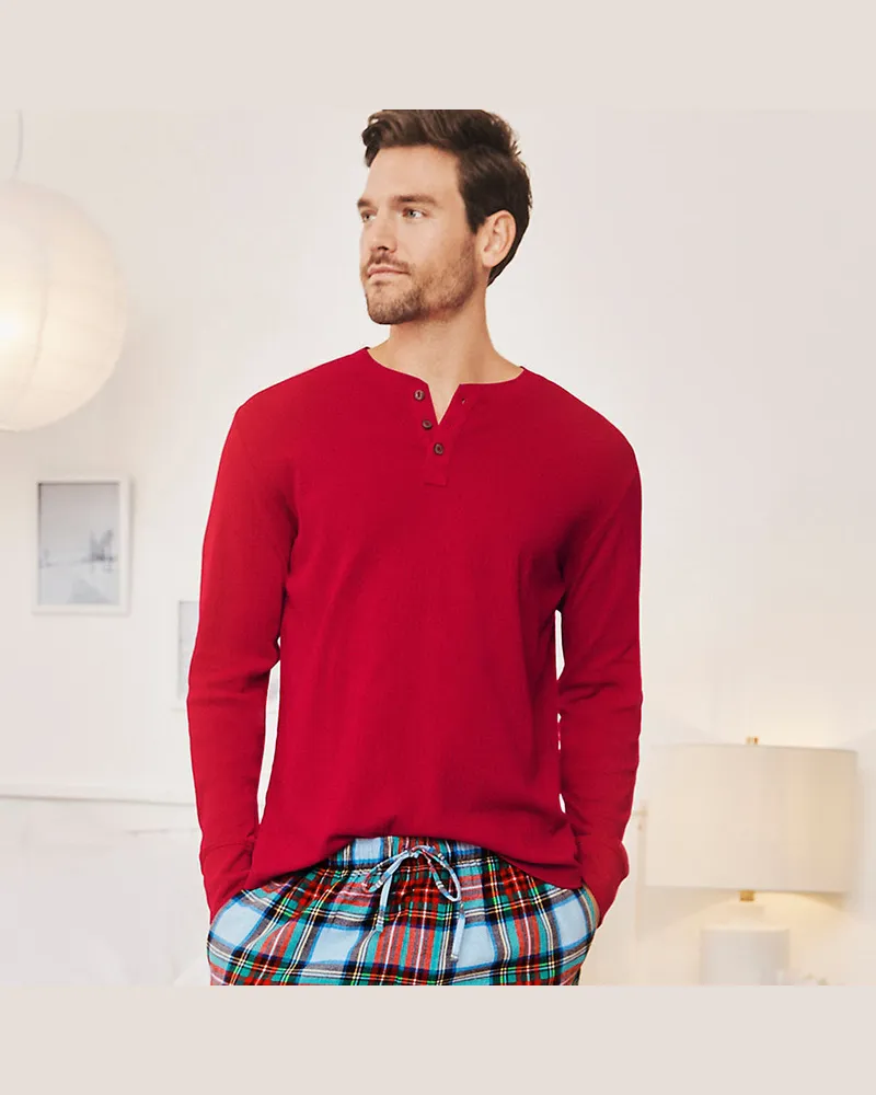 Lands' End Henley-Schlafshirt, Herren, Größe regular, Rot, Baumwolle, by Rot
