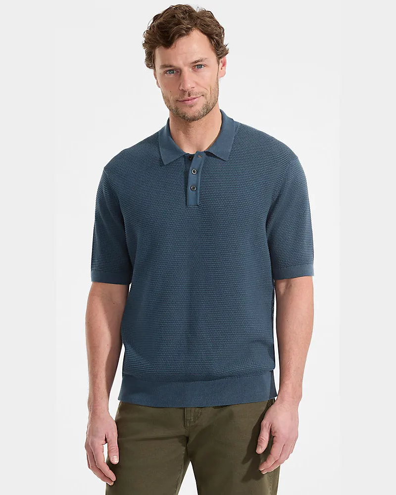 Lands' End Feinstrick-Poloshirt aus Baumwolle, Herren, Größe regular, Blau, Baumwolle, by Blau