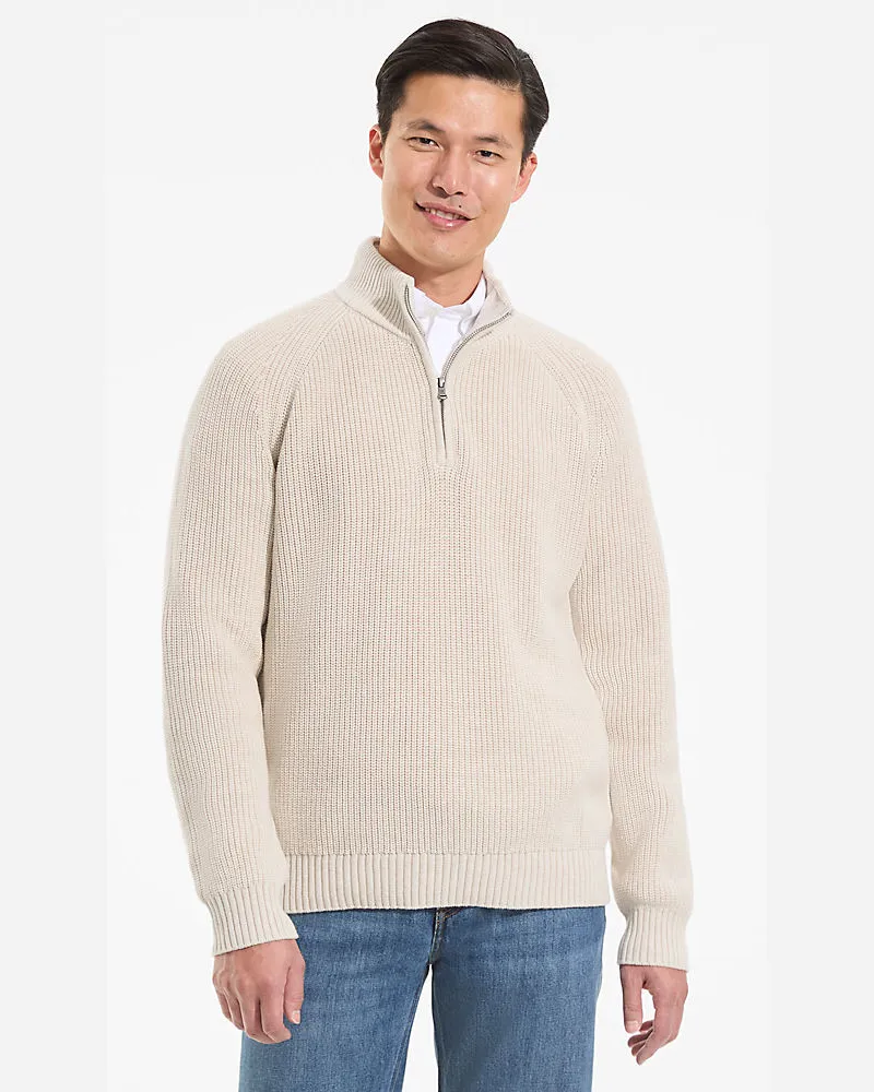 Lands' End DRIFTER Pullover mit Reißverschluss, Herren, Größe regular, Weiß, Baumwolle, by Weiß
