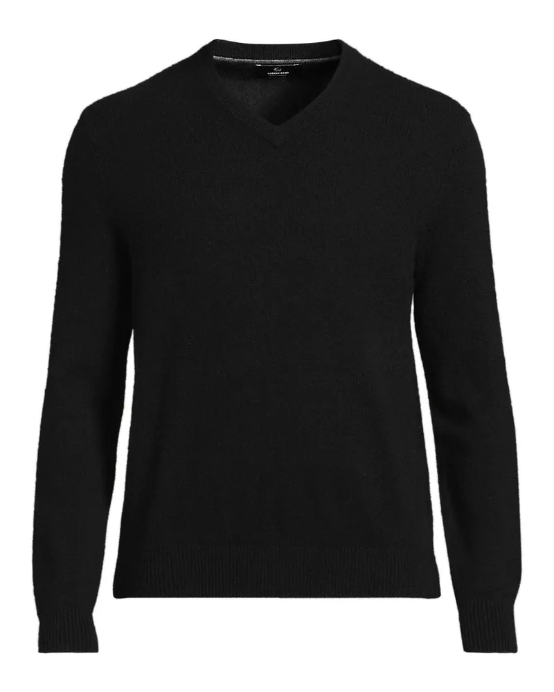 Lands' End Kaschmirpullover mit V-Ausschnitt, Herren, Größe regular, Schwarz, Kaschmir, by Schwarz