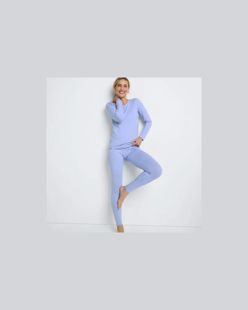 Lands' End Lange Stretch-THERMASKIN-Unterhose, Damen, Größe:32-34 regular, Blau, Elasthan/Polyester-Mischung, by Blau
