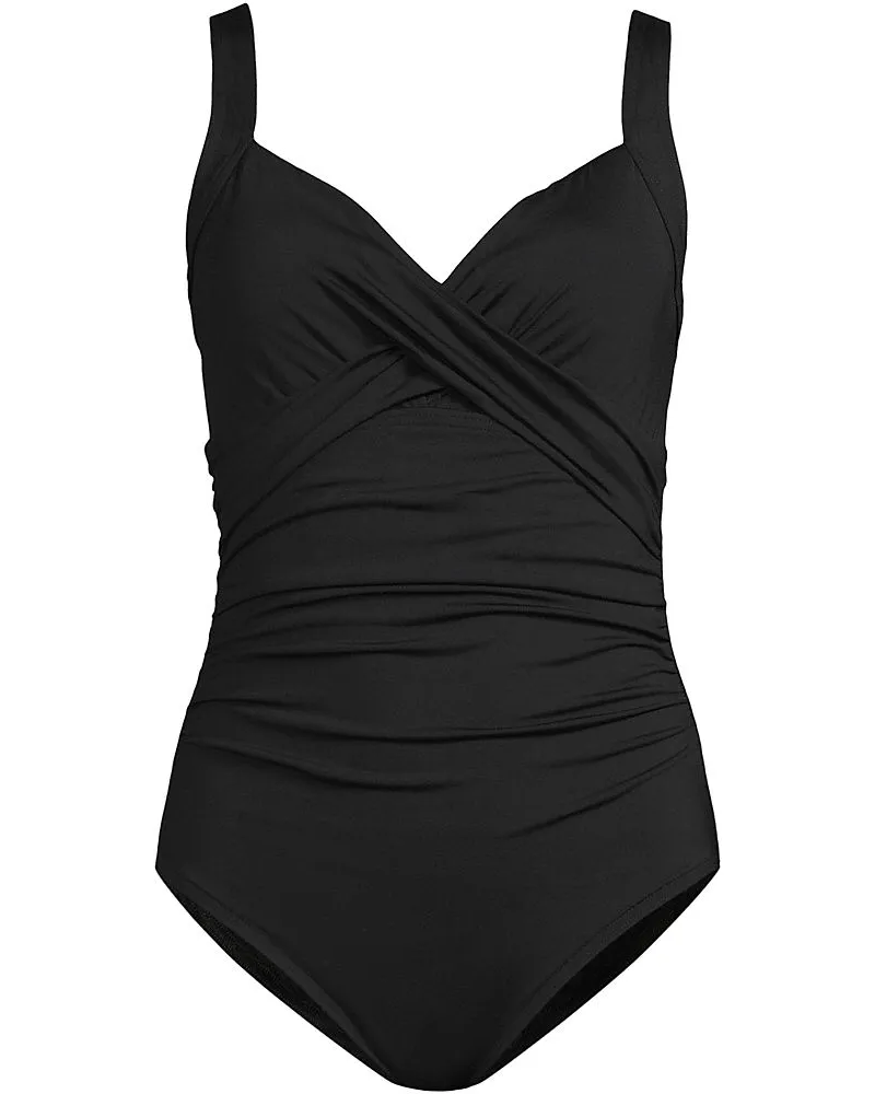 Lands' End Wickel-Badeanzug, leicht figurstraffend, Damen, Größe regular, Schwarz, Nylon-Mischung, by Schwarz