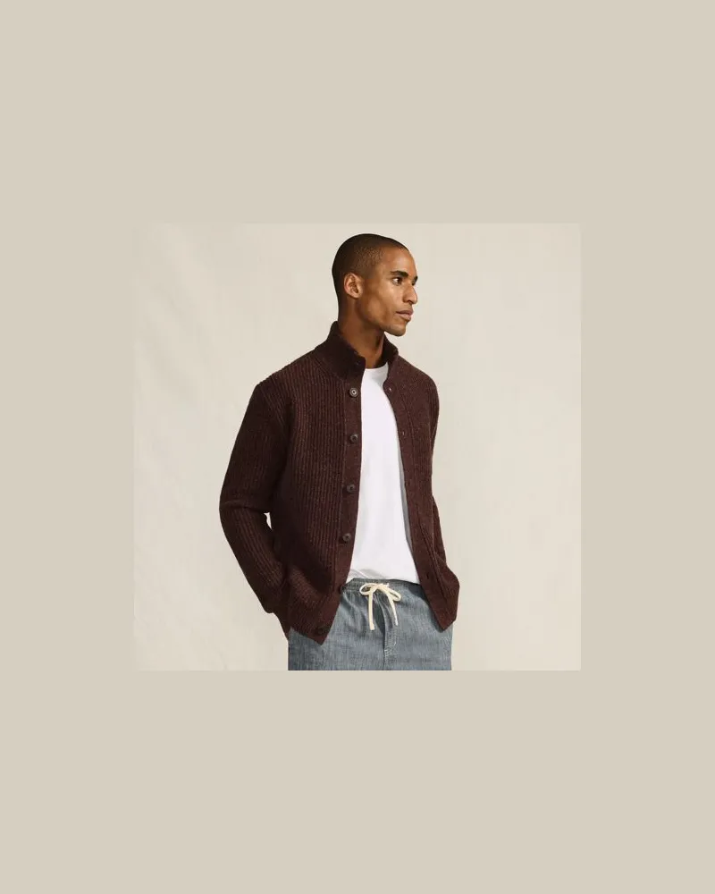 Lands' End Cardigan mit Stehkragen, Herren, Größe:60 regular, Braun, by Braun