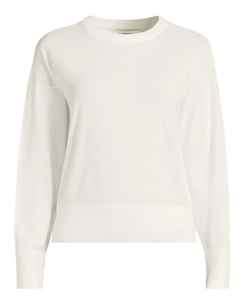 Lands' End Feinstrick-Baumwollpullover mit unterlegtem Ausschnitt, Damen, Größe regular, Weiß, Baumwolle, by Weiß