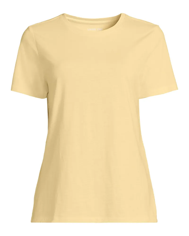 Lands' End Supima Kurzarm-Shirt mit rundem Ausschnitt, Damen, Größe petite, Gelb, Baumwolle, by Gelb