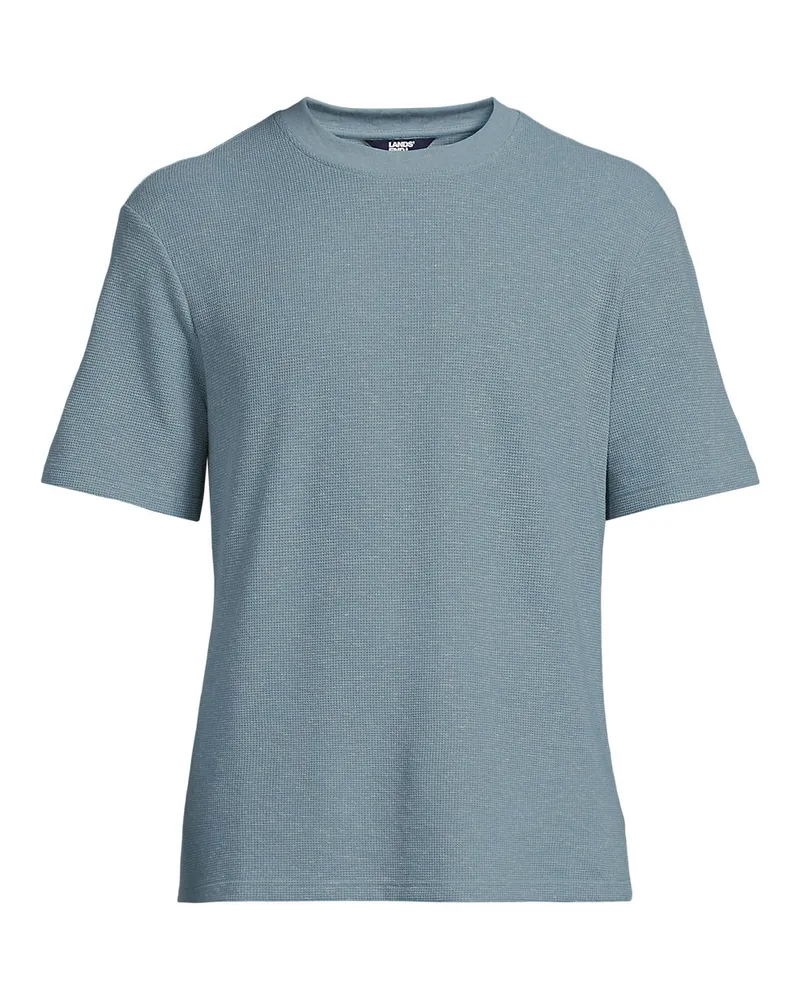 Lands' End Premium Shirt mit Leinen und Waffelstruktur, Herren, Größe regular, Blau, Leinen/Polyester-Mischung, by Blau