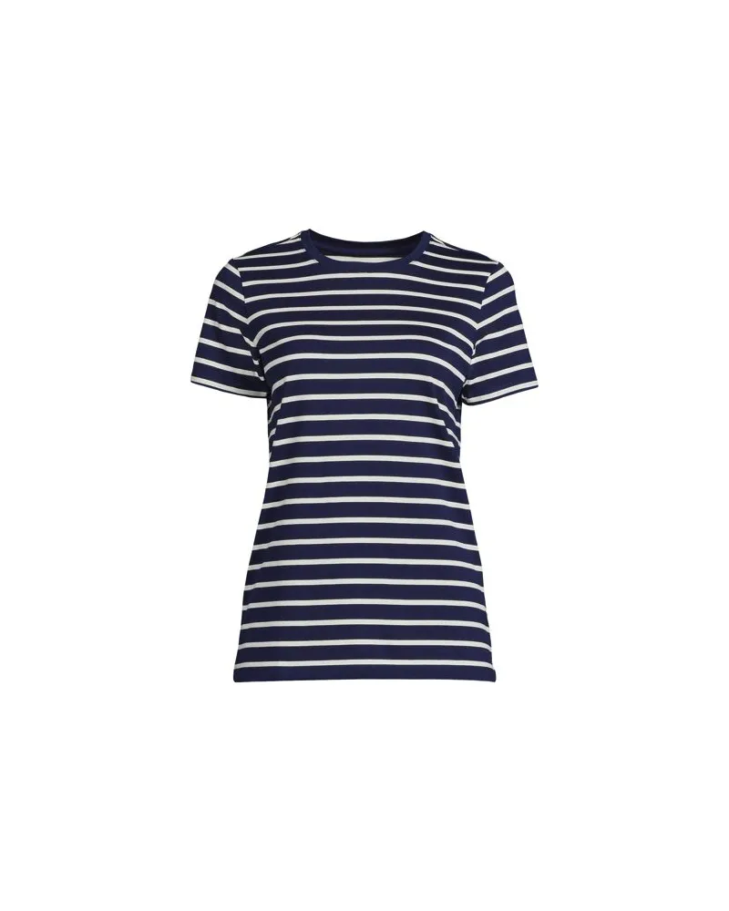 Lands' End Supima Kurzarm-Shirt mit rundem Ausschnitt, Damen, Größe plus, Blau, Baumwolle, by Blau