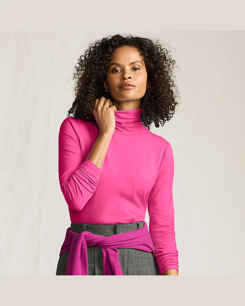 Lands' End Rollkragenshirt aus Baumwoll/Modalmix, Damen, Größe petite, Pink, Baumwolle/Elasthan/Baumwolle Modal, by Pink