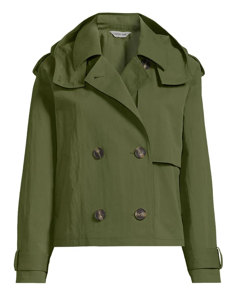 Lands' End Kurzer Trenchcoat mit Kapuze, Damen, Größe regular, Grün, by Grün