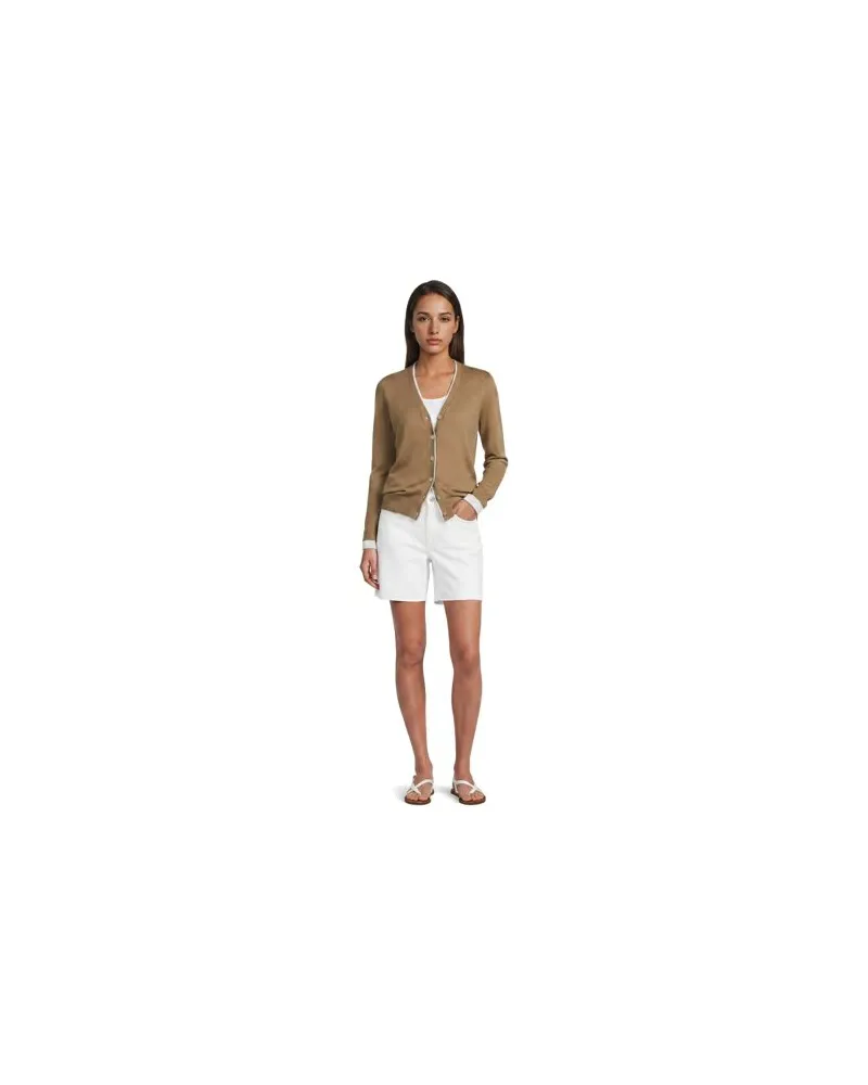 Lands' End Feinstrick-Baumwollcardigan mit unterlegtem Ausschnitt, Damen, Größe regular, Beige, Baumwolle, by Beige