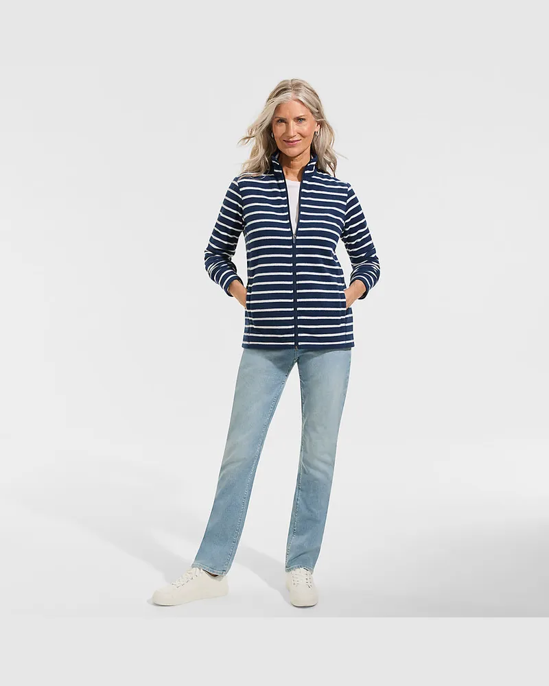 Lands' End Anyweather™ Fleece-Jacke Gemustert, Damen, Größe regular, Blau, Polyester, by Blau