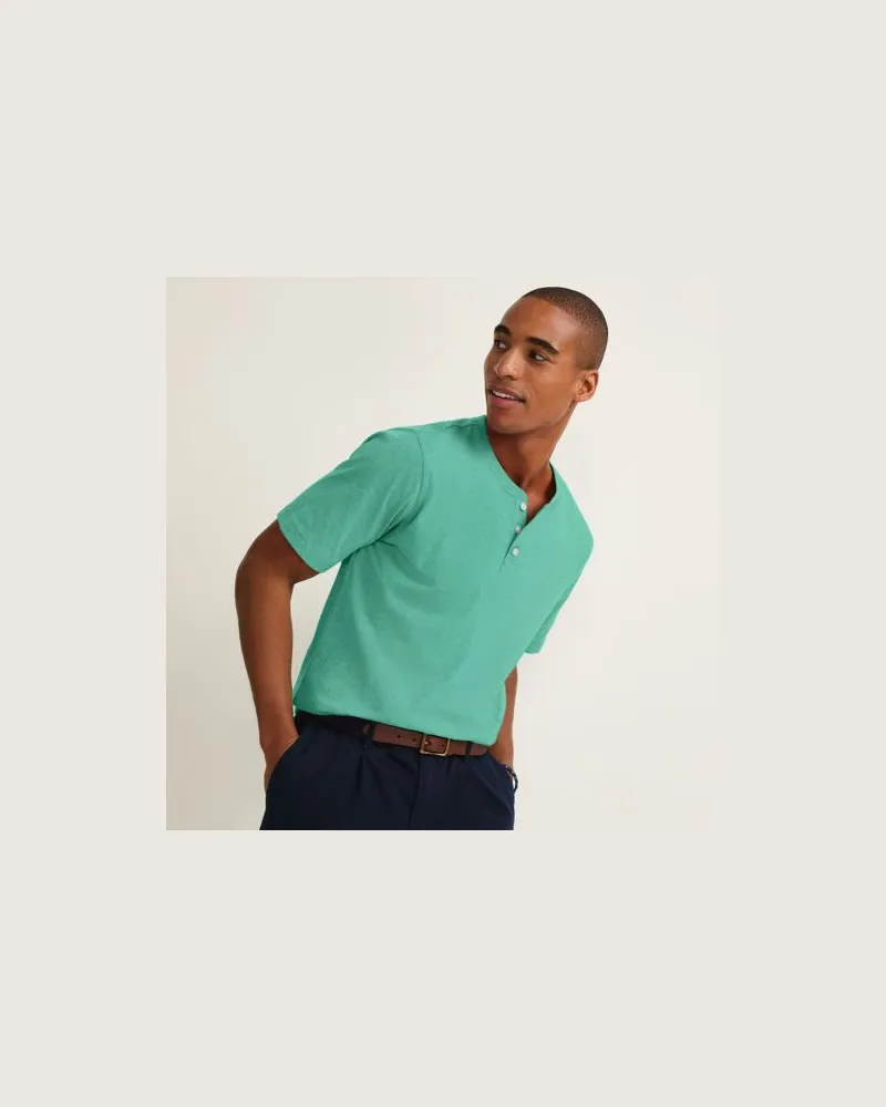 Lands' End Kurzarm-Super-T Henleyshirt, Herren, Größe:60 regular, Grün, Baumwolle, by Grün