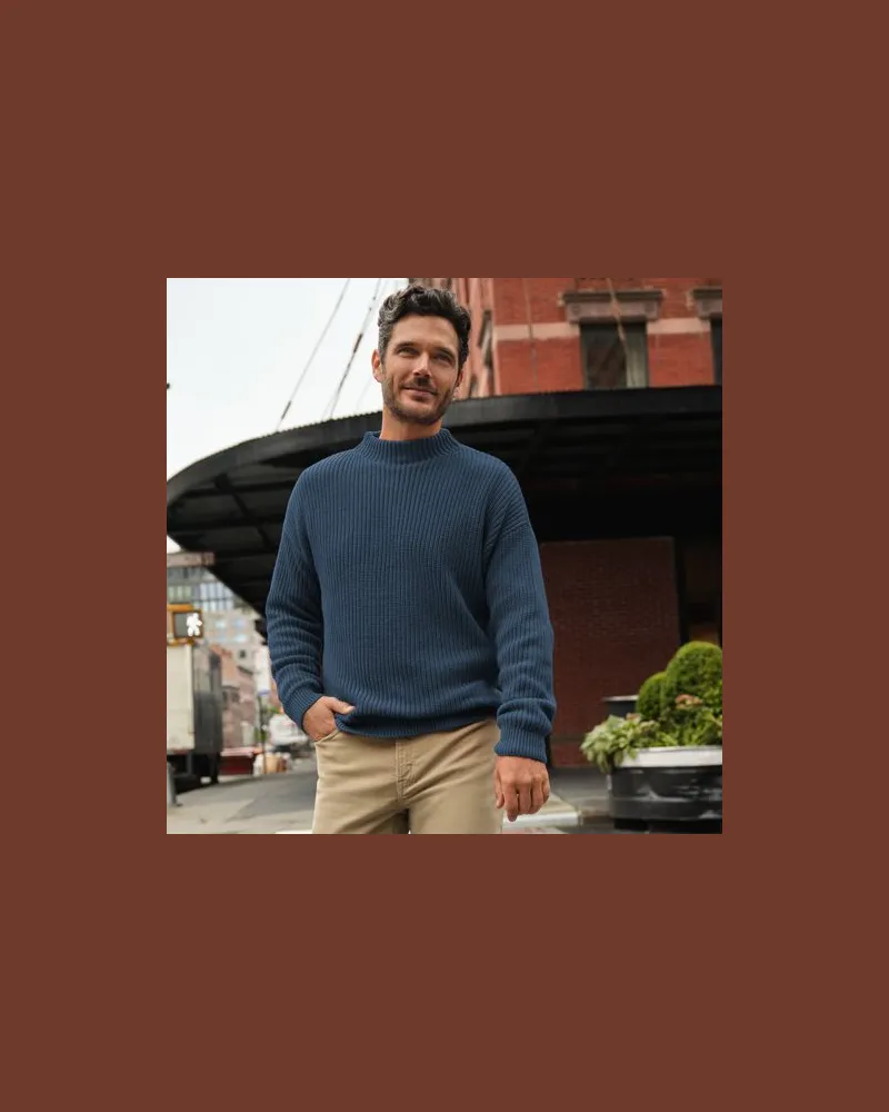 Lands' End Rippstrick-Pullover mit Stehkragen, Herren, Größe:52-54 regular, Blau, Baumwolle, by Blau