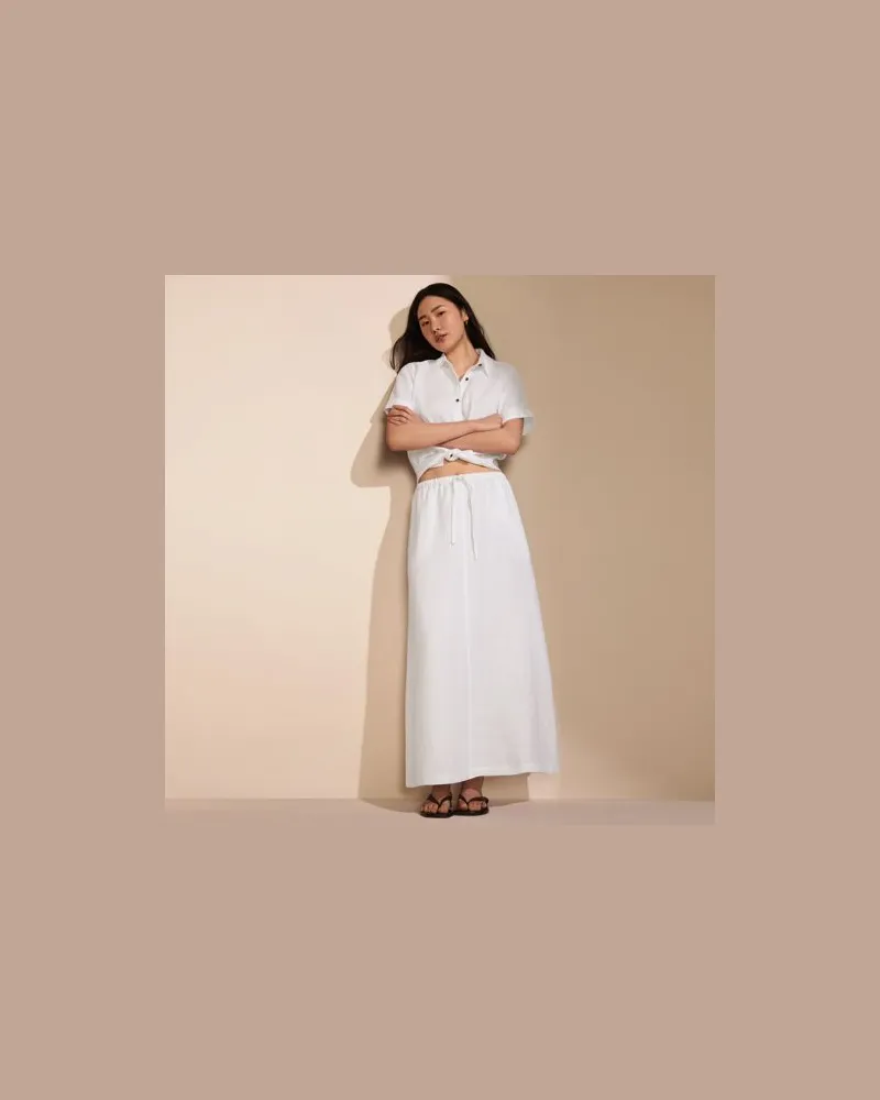 Lands' End Leinen-Midirock, Damen, Größe regular, Weiß, Leinen, by Weiß