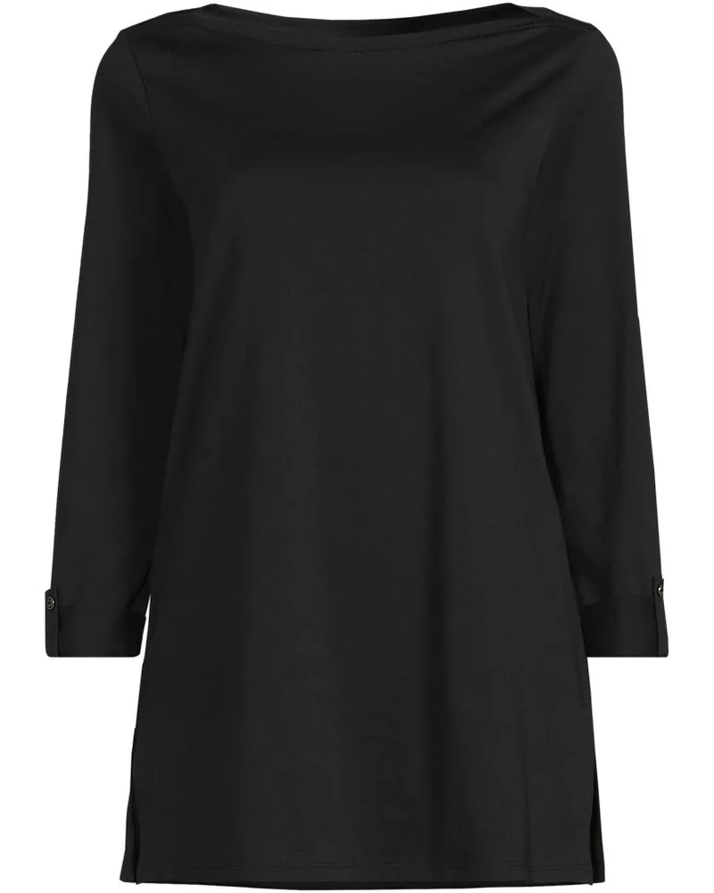 Lands' End Langes Supima-Shirt mit U-Boot-Ausschnitt, Damen, Größe regular, Schwarz, Baumwolle, by Schwarz