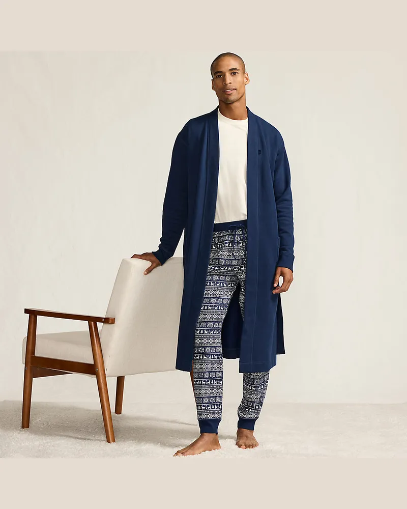 Lands' End Serious Sweats wadenlanger Bademantel, Herren, Größe regular, Blau, Baumwoll-Mischung/Polyester-Mischung, by Blau
