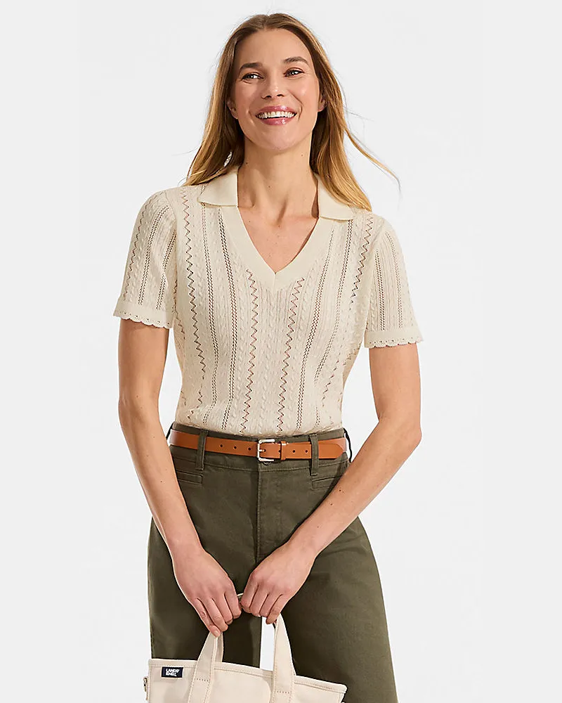 Lands' End Ajour-Polopullover aus Baumwolle, Damen, Größe regular, Weiß, Baumwolle, by Weiß