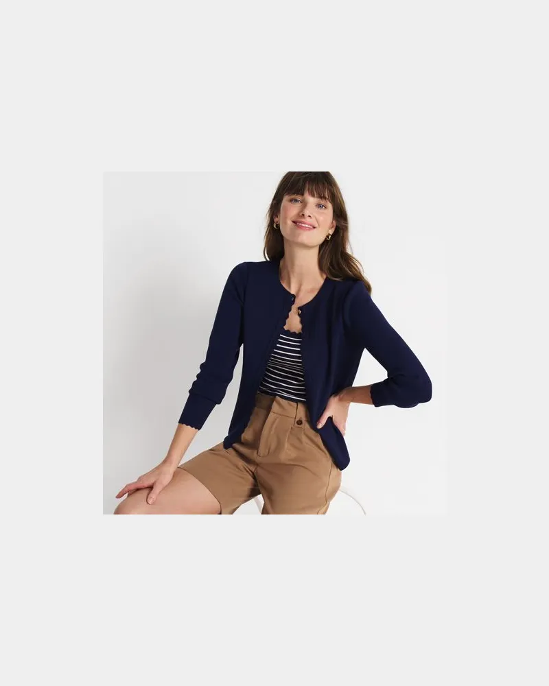 Lands' End Cardigan mit Muschelrand, Damen, Größe regular, Blau, Viskose/Viskose-Mischung/Polyester-Mischung, by Blau