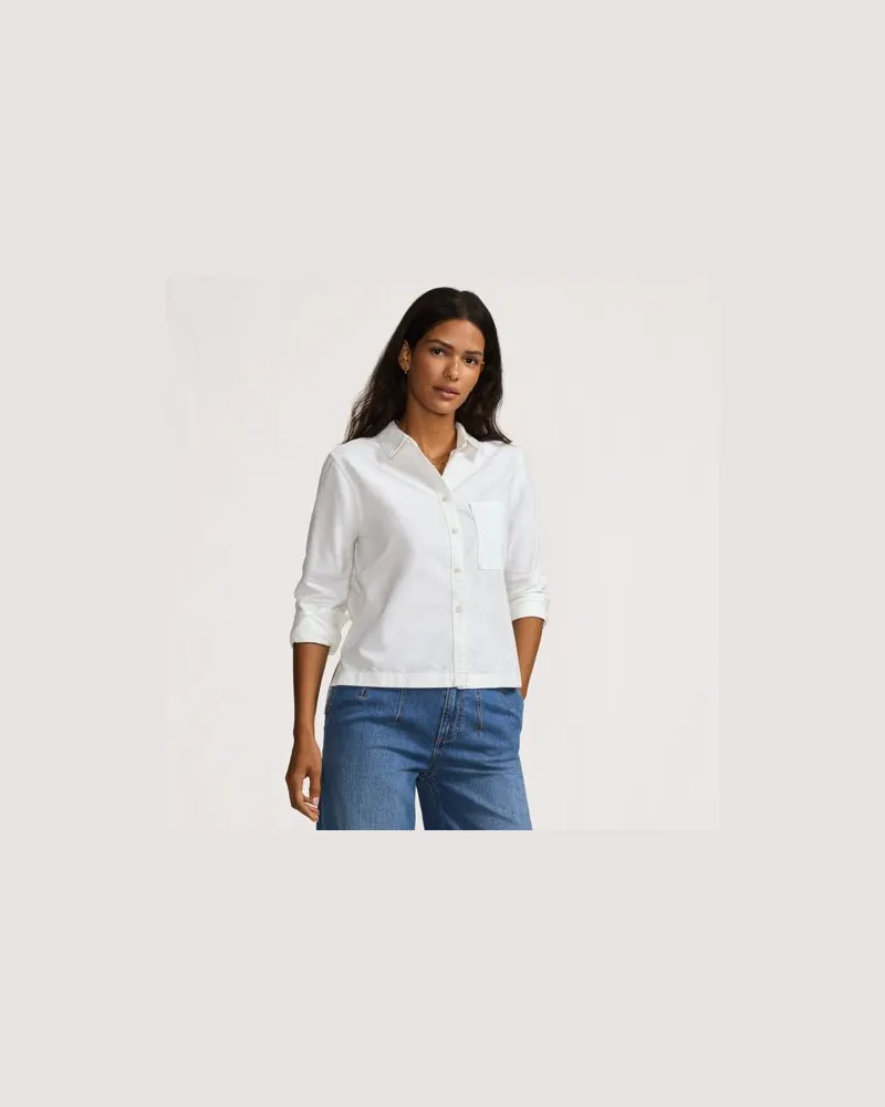 Lands' End Verkürzte Oxfordbluse, Damen, Größe regular, Weiß, Baumwolle, by Weiß