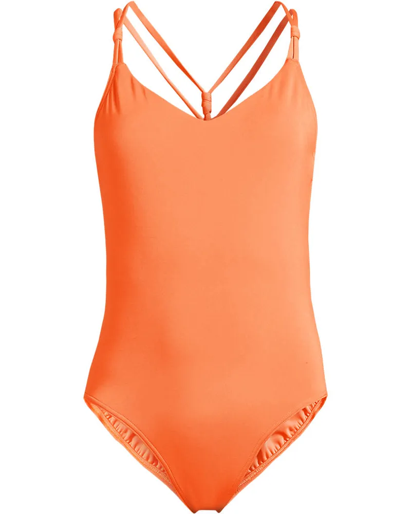 Lands' End Komfort-Badeanzug mit V-Ausschnitt und gekreuzten Trägern, Damen, Größe plus, Orange, Elasthan/Polyester-Mischung/Nylon-Mischung, by Orange