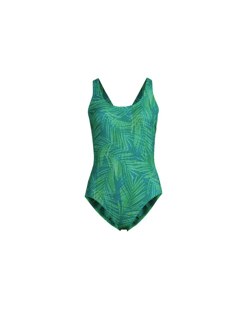 Lands' End Komfort-Badeanzug mit gekreuzten Trägern, hohes Bein,, Damen, Größe plus, Grün, Nylon-Mischung, by Grün
