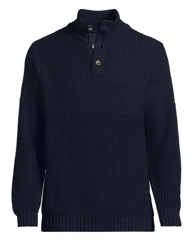 Lands' End Strukturierter Troyer-Pullover Drifter, Herren, Größe regular, Blau, Baumwolle, by Blau