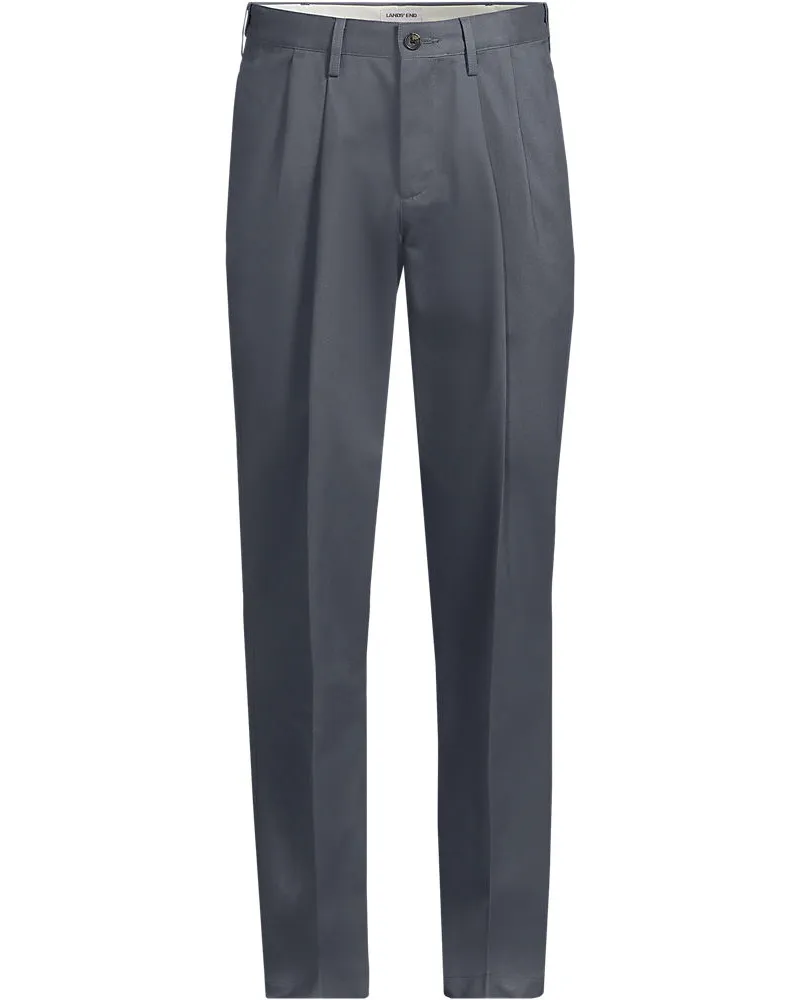 Lands' End Bügelleichte Chinohose mit Bundfalten, Komfortbund, Classic Fit, Herren, Größe regular, Grau, by Grau