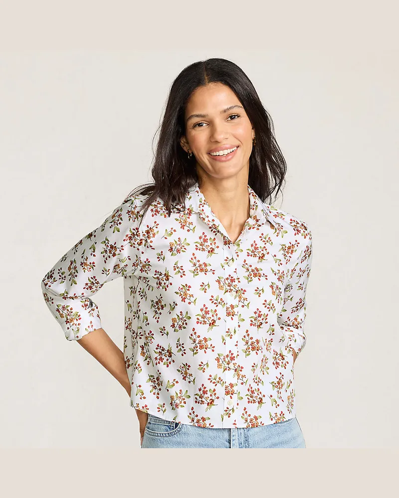 Lands' End Kurze, bügelfreie Hemdbluse, Damen, Größe regular, Weiß, Baumwolle, by Weiß