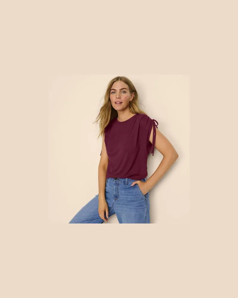 Lands' End Leinenmix-Shirt mit geraffter Schulter, Damen, Größe:32-34 regular, Rot, Leinen/Viskose, by Rot