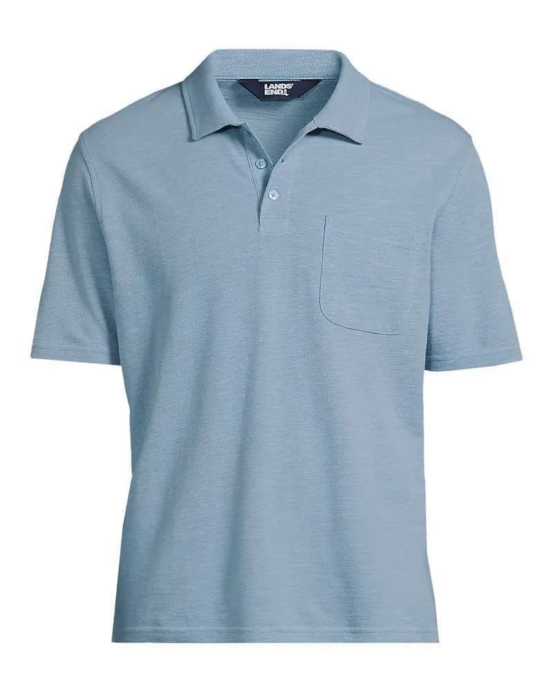 Lands' End Poloshirt aus Baumwoll/Leinenmix, Herren, Größe regular, Blau, Leinen/Baumwoll-Mischung, by Blau