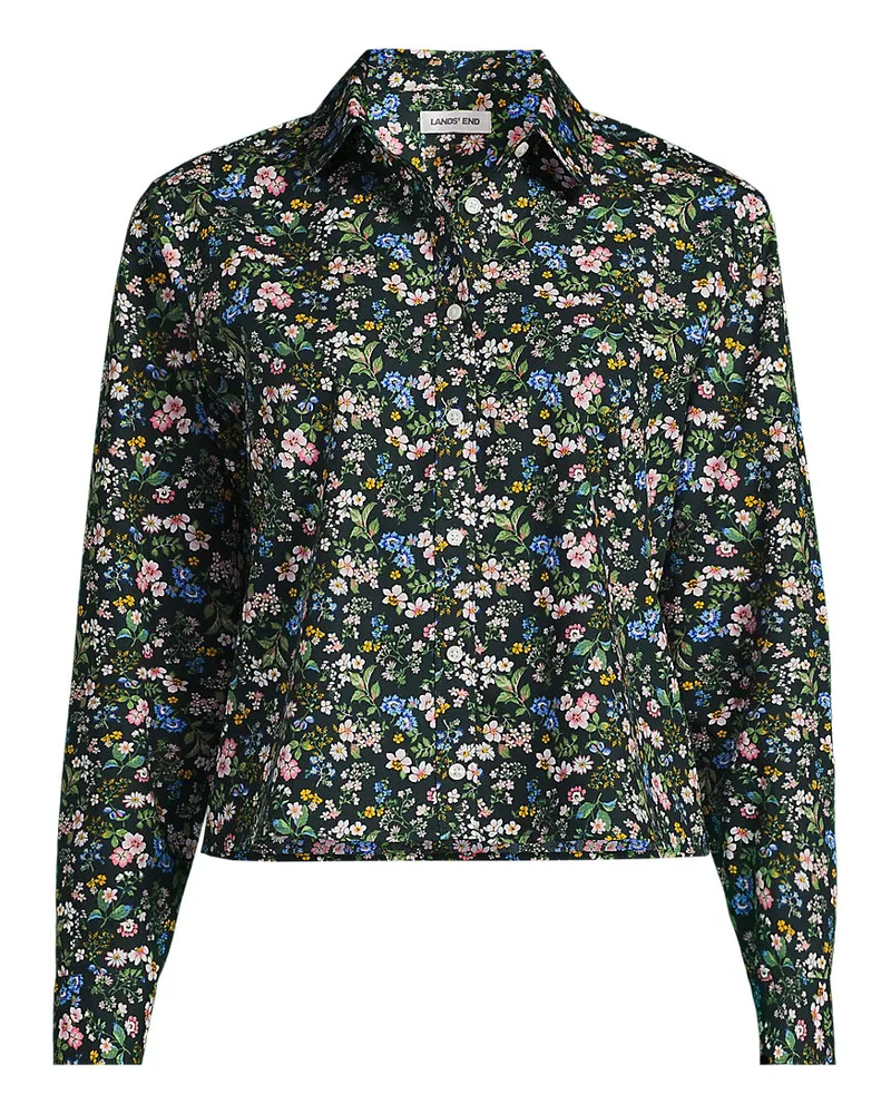 Lands' End Kurze, bügelfreie Hemdbluse, Damen, Größe regular, Grün, Baumwolle, by Grün