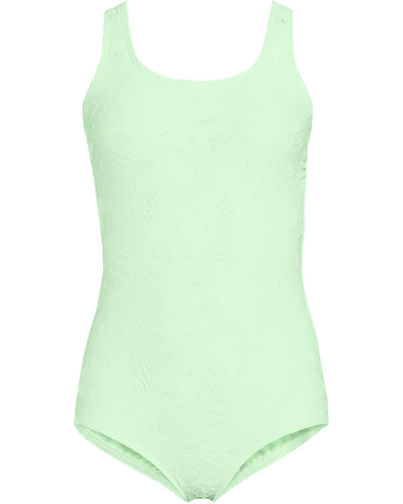 Lands' End Komfort-Badeanzug mit Spitzenmuster, Damen, Größe plus, Grün, Elasthan/Nylon-Mischung, by Grün