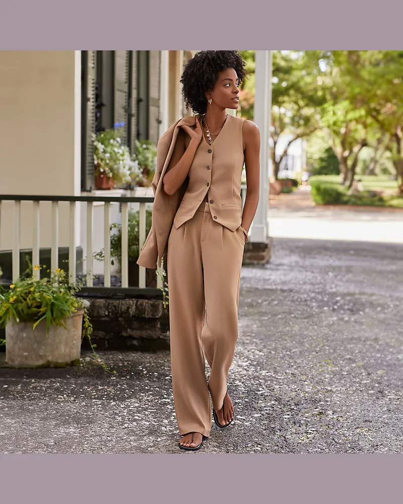 Lands' End Bundfalten-Hose aus Crêpe mit weitem Bein, Damen, Größe regular, Braun, Polyester-Mischung, by Braun
