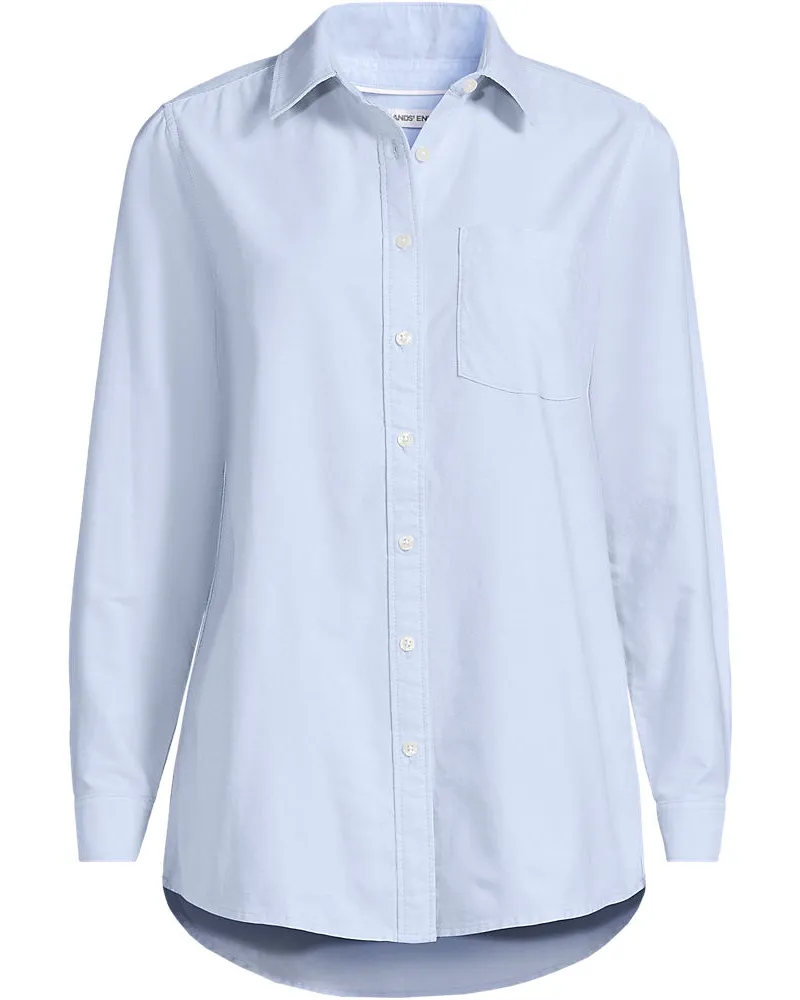 Lands' End Langarm Oxford-Hemdbluse, Damen, Größe regular, Blau, Baumwolle, by Blau