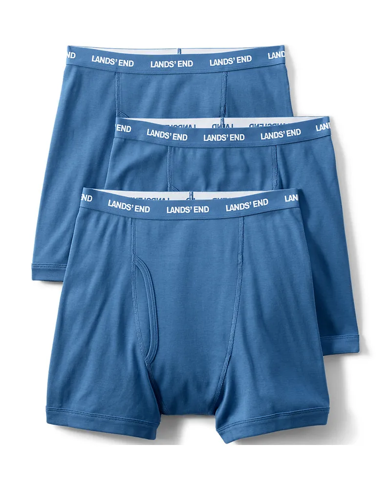 Lands' End Baumwoll-Boxershorts (3er-Set), Herren, Größe regular, Blau, Baumwolle, by Blau