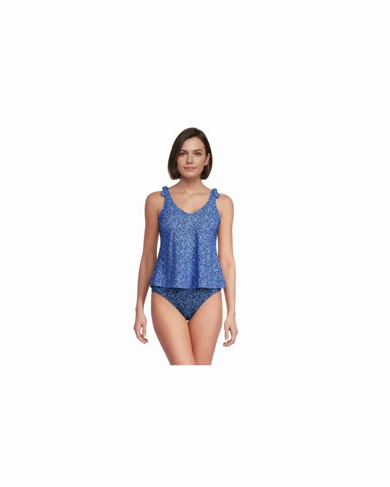 Lands' End Tankini-Top mit geknoteten Trägern und Flattersaum, Damen, Größe regular, Blau, Elasthan/Nylon-Mischung, by Blau