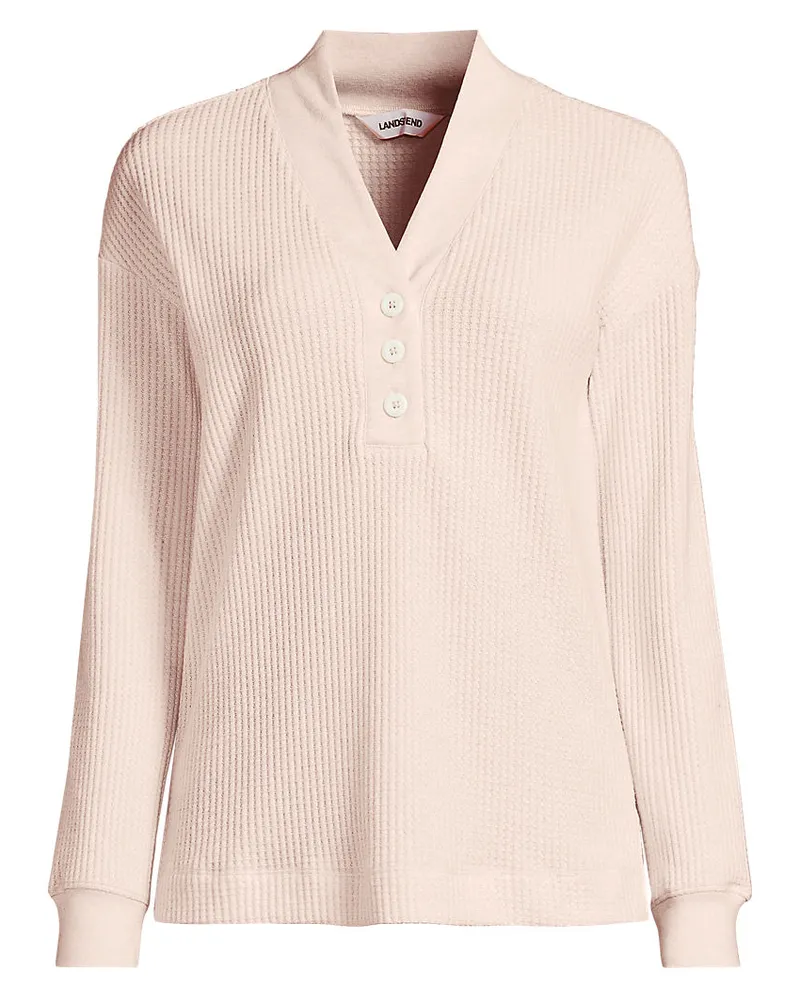 Lands' End Waffelstrick-Henleyshirt, Damen, GrÃ¶ÃŸe regular, Pink, Baumwoll-Mischung/Polyester-Mischung, by Pink