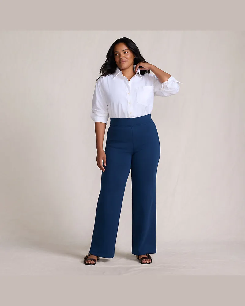 Lands' End Serious Sweats Straight Fit Thermohose, Damen, Größe plus, Blau, Baumwoll-Mischung/Polyester-Mischung, by Blau