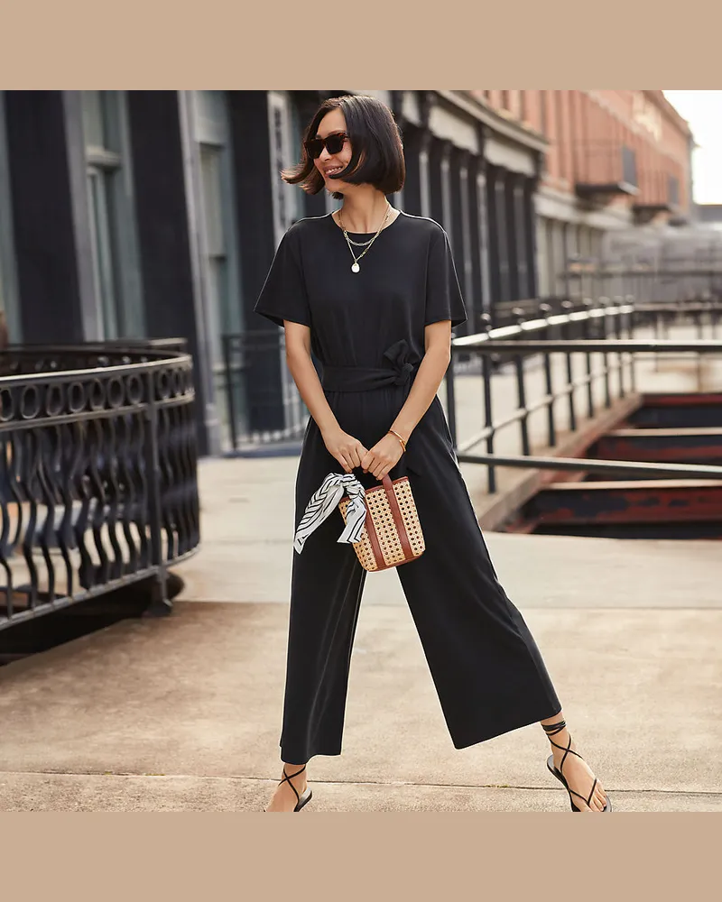 Lands' End Jersey-Jumpsuit aus Modalmix, Damen, Größe regular, Schwarz, Polyester-Mischung/Baumwolle Modal, by Schwarz
