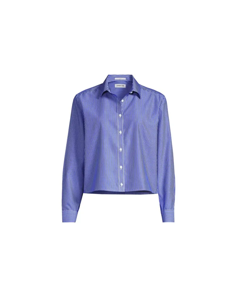 Lands' End Kurze, bügelfreie Hemdbluse, Damen, Größe plus, Blau, Baumwolle, by Blau