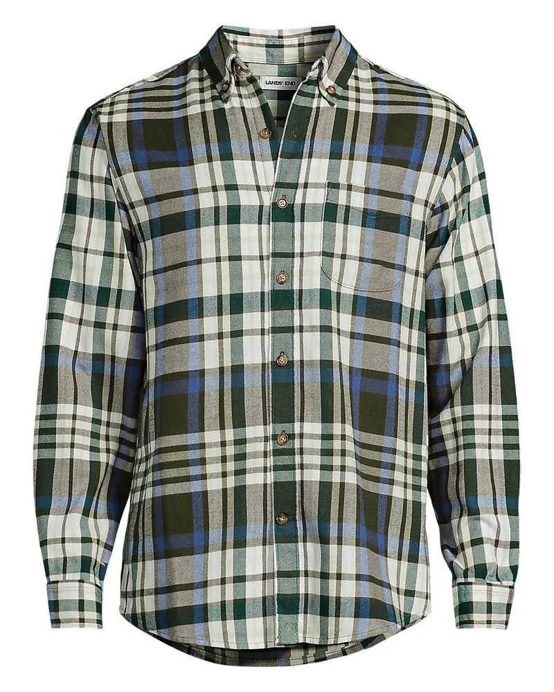 Lands' End Flanellhemd Flagship, Classic Fit, Herren, Größe regular, Weiß, Baumwolle/Baumwoll-Mischung/Polyester-Mischung, by Weiß