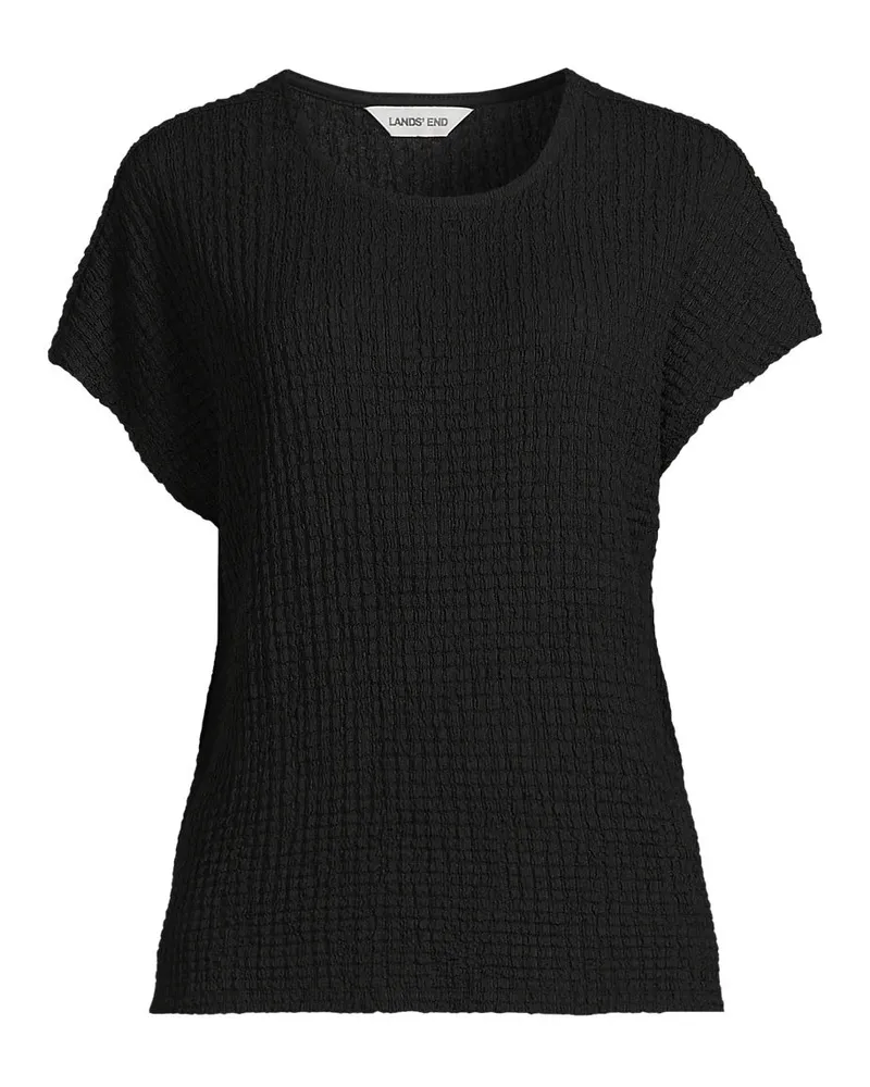 Lands' End Crinkle-Shirt, Damen, Größe petite, Schwarz, Polyester/Viskose/Polyester-Mischung, by Schwarz