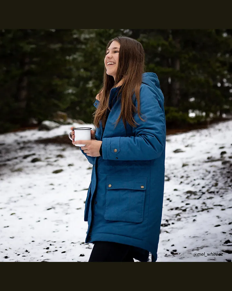 Lands' End Wasserabweisender Baumwoll-Parka mit Webpelzfutter, Damen, Größe petite, Blau, by Blau