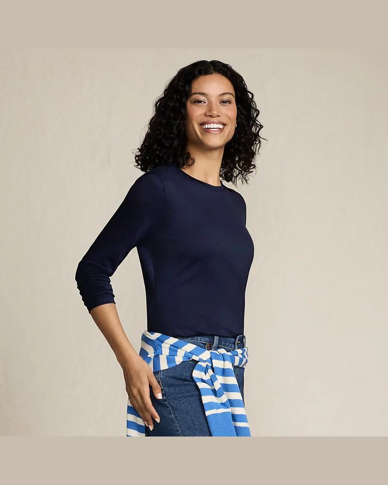 Lands' End Supima-Shirt, Langarm, Damen, Größe regular, Blau, Baumwolle, by Blau
